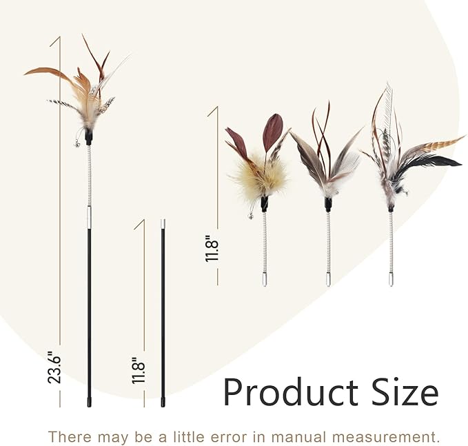 SONGWAY Cat Feather Wand Toy - Cat Teaser Toy Wand with 4 Flexible Spring Feather Refills, Interactive Cat Toys for Indoor Cats Kitten