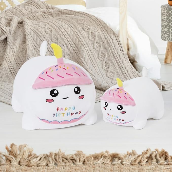 Birthday Cat Plush Pillow Stuffed Animal Toy, White Birthday Cat Plush Stuffed Animals, Soft Cat Plush Pillow for Kids(White Cat, 25cm/9.8inch)