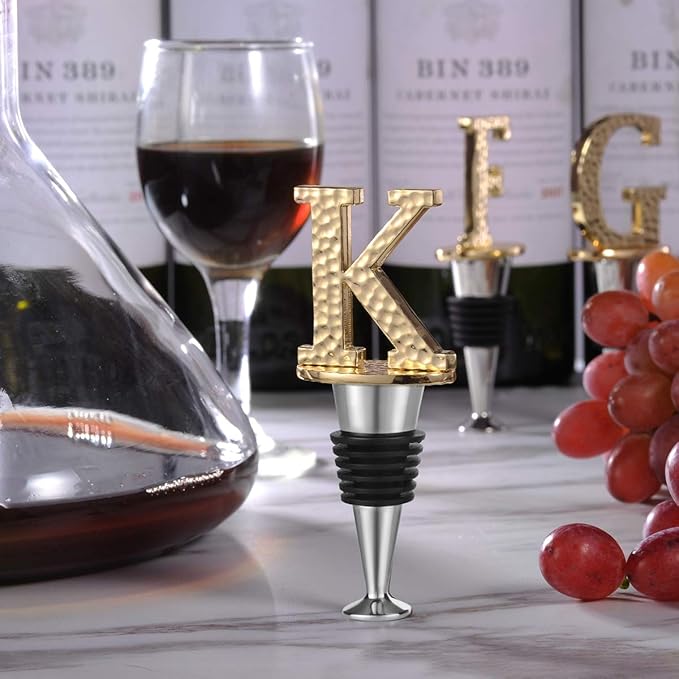Miicol Wine Stopper, Prosecco Stopper, Wine Bottle Stopper, Personalised Champagne Stopper, Gold Wine Accessories, Wine Lovers Gift, Monogram Gift, Letter K