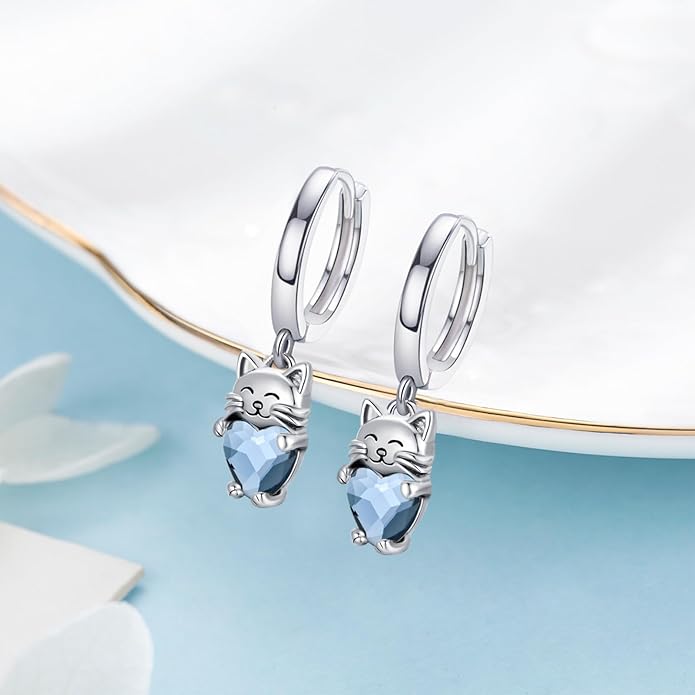 925 Sterling Silver Cat Earrings Cute Animal Kitten Stud Earrings cat Jewelry Gifts for Women Girls Hypoallergenic Earrings for Sensitive Ears