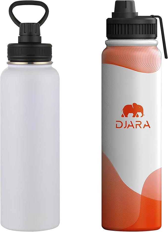 Insulated Water Bottle - Leak-Proof, BPA-Free, Wide Mouth, Sports, Gym, Travel, Stainless Steel Vacuum Insulated Bottle (White) 34OZ