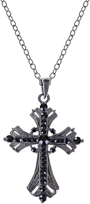 Alilang Silvery Tone Religious Cross Pendant Necklace w/Aquamarine Blue Or Clear Crystal Rhinestones
