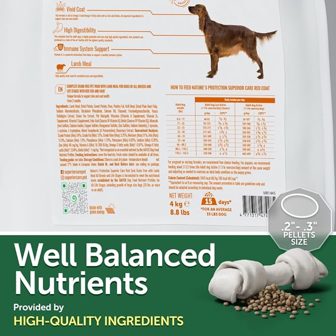 Nature's Protection Small Breed Dry Dog Food - High Protein, Grain Free, Natural Tear Stain Diet - Small Bites Dry Dog Kibble for Adult Dogs with Red Fur (Superior Care - Lamb, 22 lb)