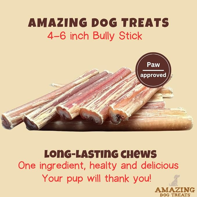 Amazing Dog Treats - 4-6 Inch Variety Bully Sticks (1 lb) - All Natural Rawhide Alternative - Premium Dog Chews - Long Lasting No Hide Chew - 100% Beef - Supports Dental Health