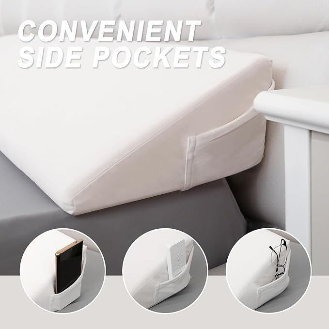WdFour Bed Wedge Pillow, Close Off Headboard, Wall and Mattress Gap. Incline, Slanted Sweat-Proof Pillow for Neck and Back Pain Relief Anti-snoring for Comfortable Sleeping.(Off-White,72Wx10Dx6H)