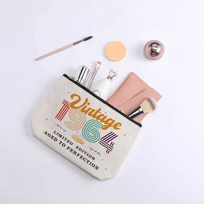 60th Birthday Gifts for Women, 1964 Vintage Makeup Bag, Best 60 Year Old Birthday Gift Ideas for Sisters, Friends, BFF, Mom, Coworker, Bonus Mom, Grandma, Nana, Gigi, Funny Anniversary Ideas for Her