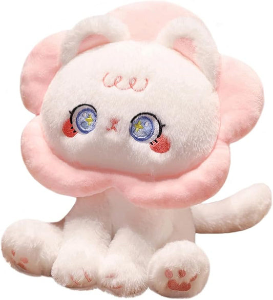 ELAINREN Lovely Flower Cat Plush Toy Crazy Pink Kittten Stuffed Pillow Ultra-Soft Floral Kitty Plushies Doll Gifts/11.8''
