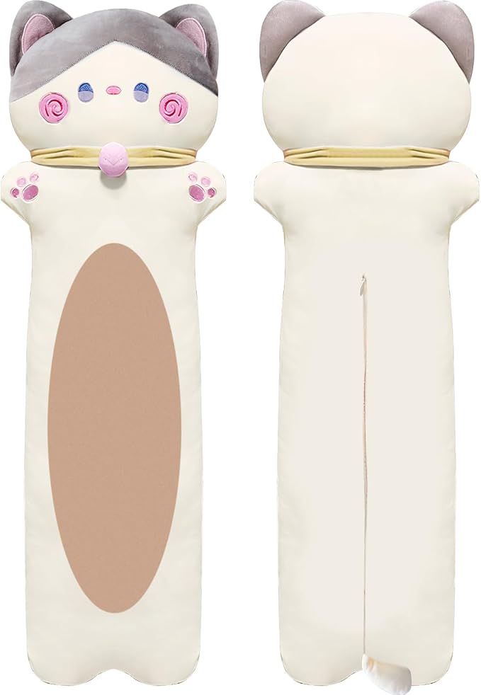 Long Cat Plush Pillow, 51.1inches Cute White Cat Plushie Stuffed Animals Body Pillow, Kawaii Kitten Soft Plushie Doll Toy Birthday Gift for Kids Girlfriend