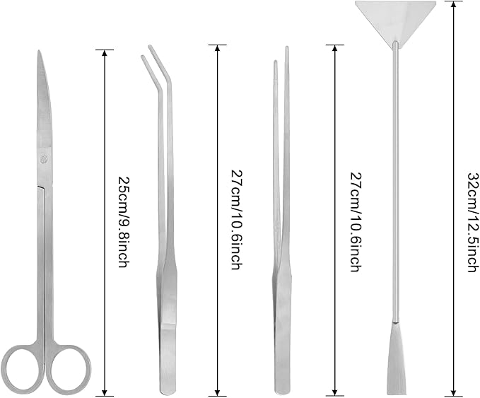 Aquarium Aquascaping Tool Stainless Steel Aquascape Tools Kit 4 in 1 Anti-Rust Fish Tank Starter Kit with Tweezers Scissors Spatula for Aquarium Plants (Silver)