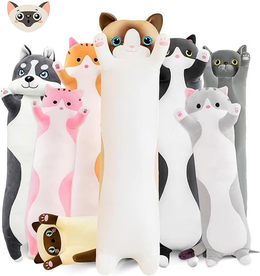 Long Cat Plush Pillow, 51.1in Cute White Cat Plushie Stuffed Animals Body Pillow, Kawaii Kitten Soft Plushie Doll Toy Birthday Gift for Kids Girlfriend