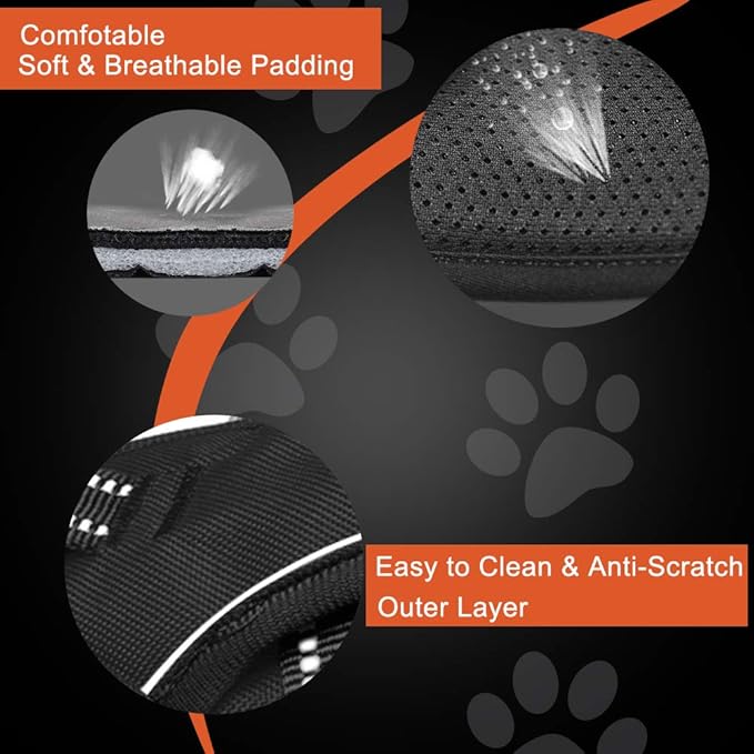 PHOEPET Reflective Dog Harness No Pull Large Breed Vest with 2 Metal Leash Attachment Hooks(L, Black)