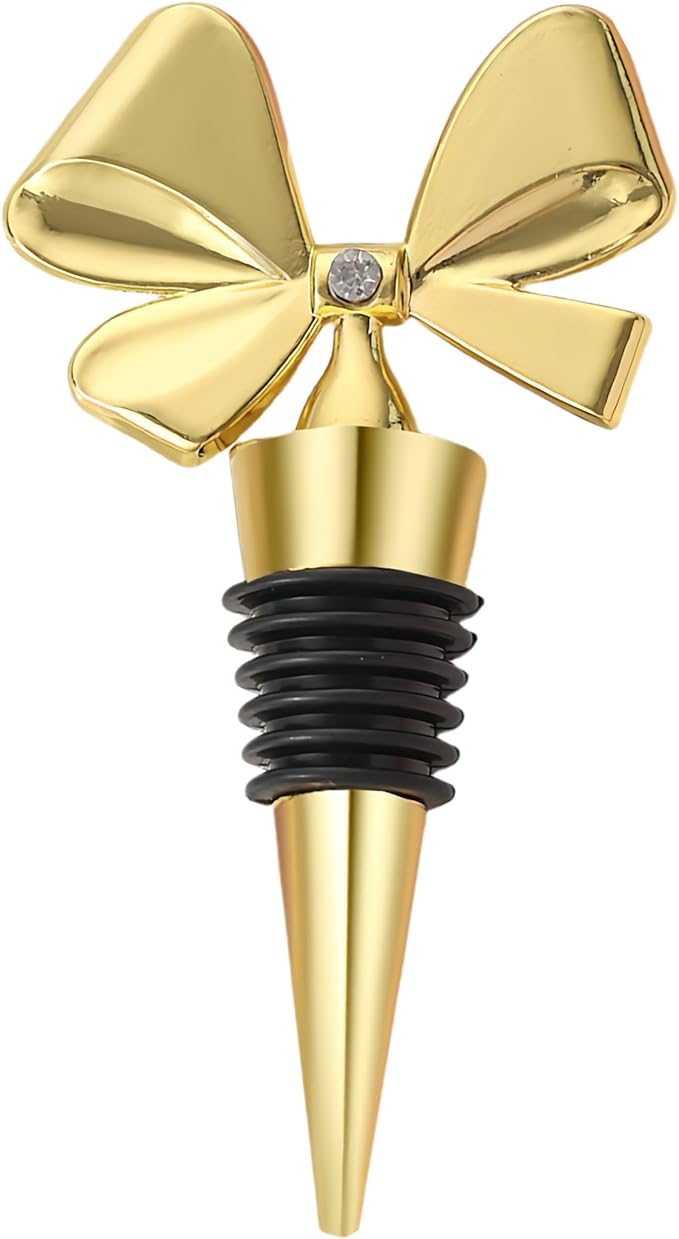 3 Pack Bowknot Wine Bottle Stoppers, Holiday Decor - zinc alloy Decorative Wine Stoppers - Wine Gift for Hostess - Cute Wine and Beverage Corker Bottle Sealers Women's Day gifts