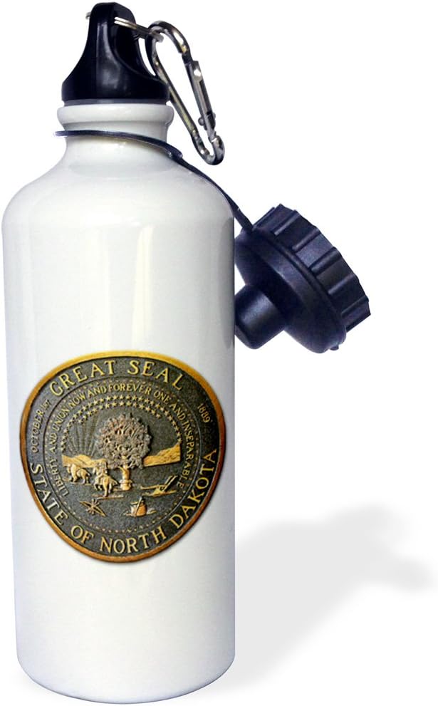 3dRose "Great Seal of North Dakota (PD-US)" Sports Water Bottle, 21 oz, White