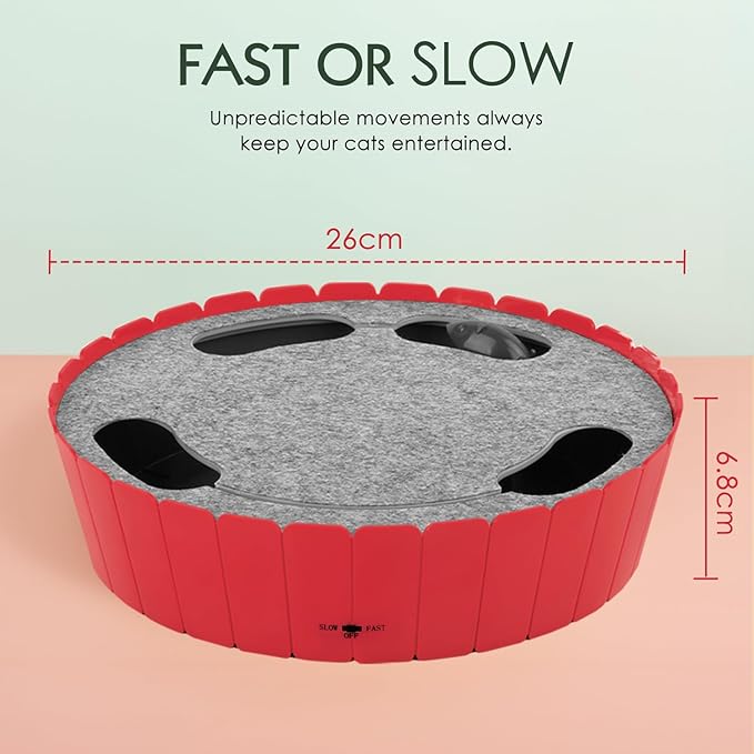 Pawaboo Interactive Cat Toy with Running Mouse, Electronic Motion Cat Toy Automatic Teaser for Indoor Cats, Pop and Play Hide Seek Cats Toys Hunting Mouse for Pet Cats Kitten Play Fun Exercise, Red