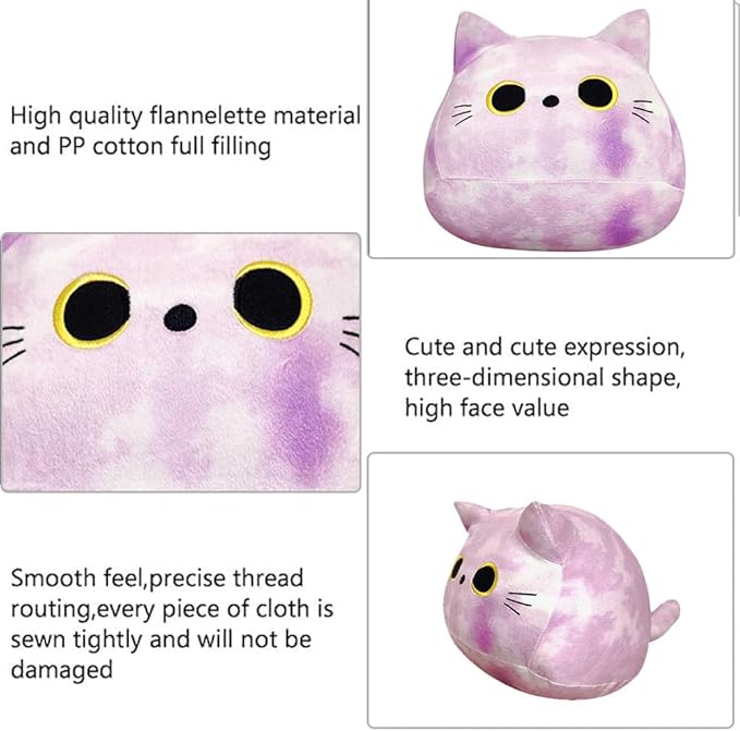 Purple Cat Stuffed Animal Plush Toy Creative Cat Shape Soft Pillow Toys Gifts Cute Dolls for Girlfriend Kids Baby Girls, 25cm/9.8in
