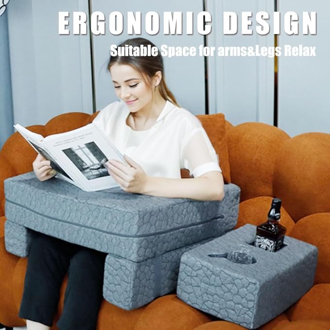 Extra Large Reading & Gaming Pillow with Coaster,Adjustable Laptop Desk Pillow for Reading,Gaming,Working,Writing,Lap Desk,Arm Rest Pillow for Adult Playing Switch or Sitting in Bed,Floor,Sofa(Grey)