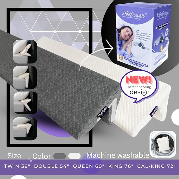 Bed Wedge Pillow for headboard Mattress Gap DuoWedge lux. (White, Cal-King 72") The Perfect Filler for Gaps up to 7"