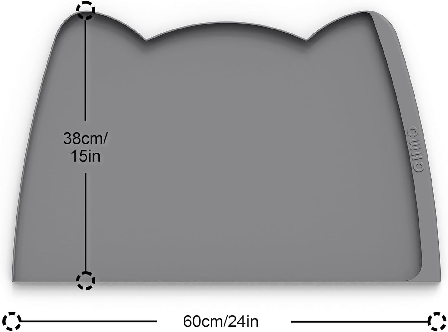 OHMO Dog Food Mat(Dark Grey, 24 * 15'') w/Residue Collection Pocket Silicone Pet Feeding Mat for Floor High Edges Anti Spills Waterproof Cat Water Bowl Tray, Easy Clean Placemat