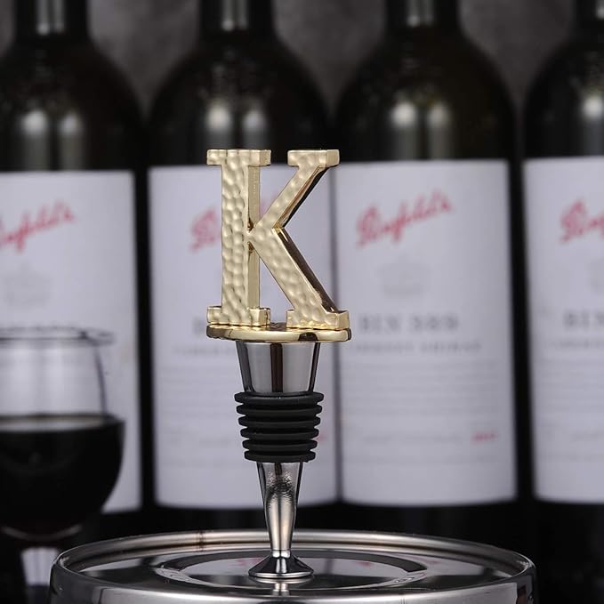 Miicol Wine Stopper, Prosecco Stopper, Wine Bottle Stopper, Personalised Champagne Stopper, Gold Wine Accessories, Wine Lovers Gift, Monogram Gift, Letter K