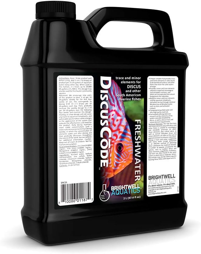 Brightwell Aquatics DiscusCōde Trace and Minor Element Supplement Supports Coloration Nerve Function Overall Health in Discus and Amazonian Freshwater Fish, 2L
