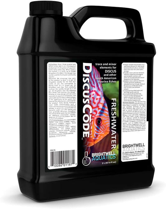 Brightwell Aquatics DiscusCōde Trace and Minor Element Supplement Supports Coloration Nerve Function Overall Health in Discus and Amazonian Freshwater Fish, 2L