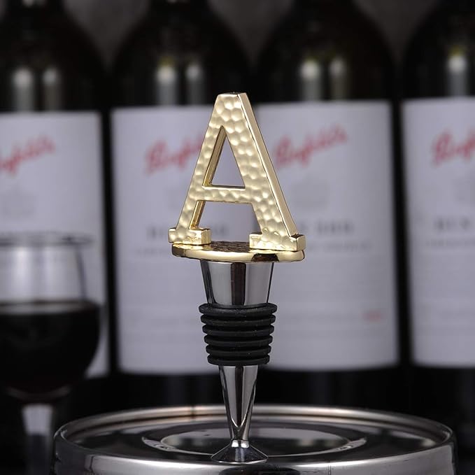 Miicol Wine Stopper, Prosecco Stopper, Wine Bottle Stopper, Personalised Champagne Stopper, Gold Wine Accessories, Wine Lovers Gift, Monogram Gift, Letter A