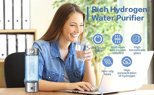 Hydrogen Water Bottle 2024, Hydrogen Water Generator with SPE PEM Technology Water ion, Hydrogen Dispenser Improves Water Drinking in 3 Minutes with Self-cleaning,colorful LED,USB-C charging (Silver)