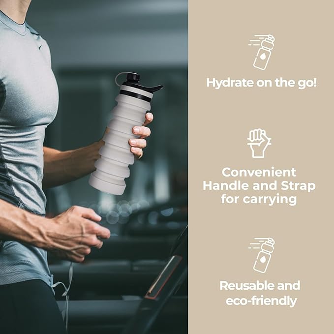 Hydrate Bottles Collapsible Water Bottle,Silicone Foldable Water Bottle,BPA Free, Portable, and Lightweight Design,Perfect for Indoor, Outdoor, Travel, Office, and Home, Leak-Proof, and Safe