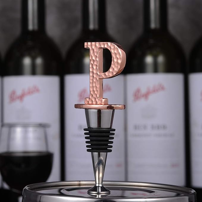 Miicol Wine Bottle Stopper, Prosecco Stopper, Rose Gold Wine Stopper, Personalised Champagne Stopper, Initial Wine Stopper, Funny Prosecco Gift, Wine Lovers Gift, Letter P