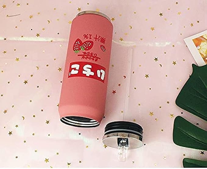 Kawaii Water Bottles Stainless Steel Water Bottle Kawaii Water Bottle with Straw Japanese Water Bottle Insulated (500ml/16.14oz，Pink)