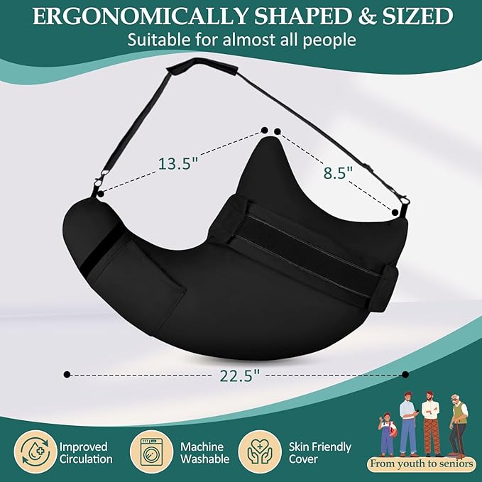 HARBOREST Shoulder Surgery Pillow with Straps & Pocket - Shoulder Pillow for Shoulder Pain, Rotator Cuff Pillow for Sleeping or Sitting, Shoulder Relief Pillow (Black)