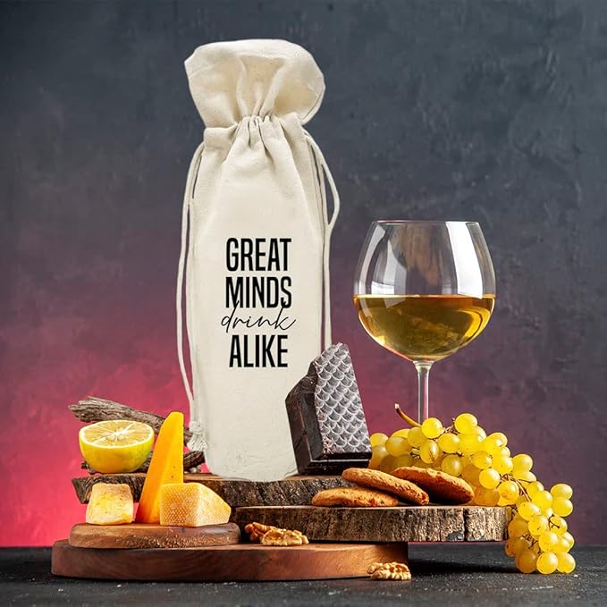 Andaz Press Mothers Day Wine Bag, Great Minds Drink Alike, Mothers Day Wine Bottle Cover, Mother's Day Gifts, Canvas Wine Gift Bag Champagne Bottle Bag Wine Bags For Wine Bottles Gifts 1-Pack
