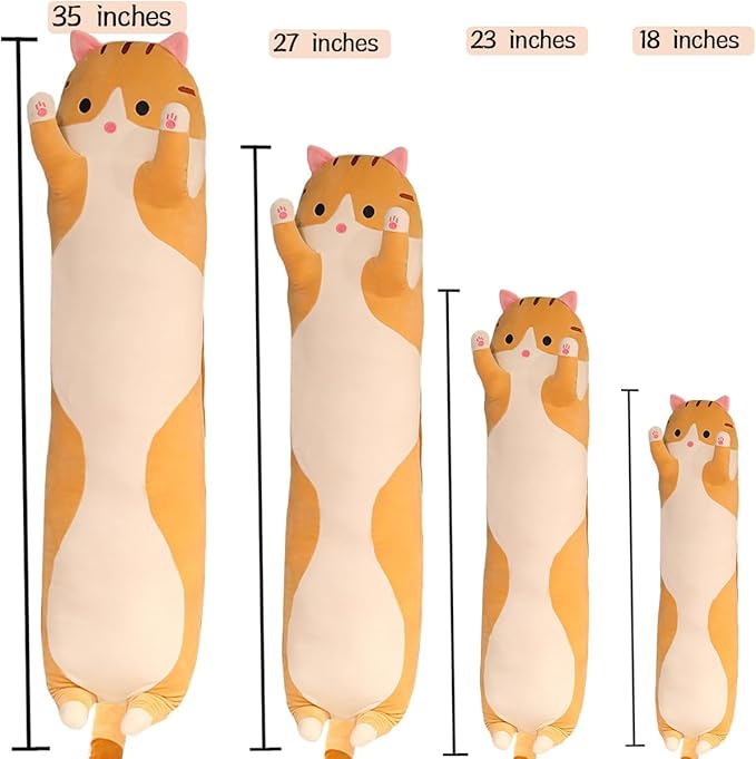 Orange Cat Long Plush Pillow Kitty Stuffed Animals Soft Sleeping Throw Pillow Doll Toy (Orange,18inches)