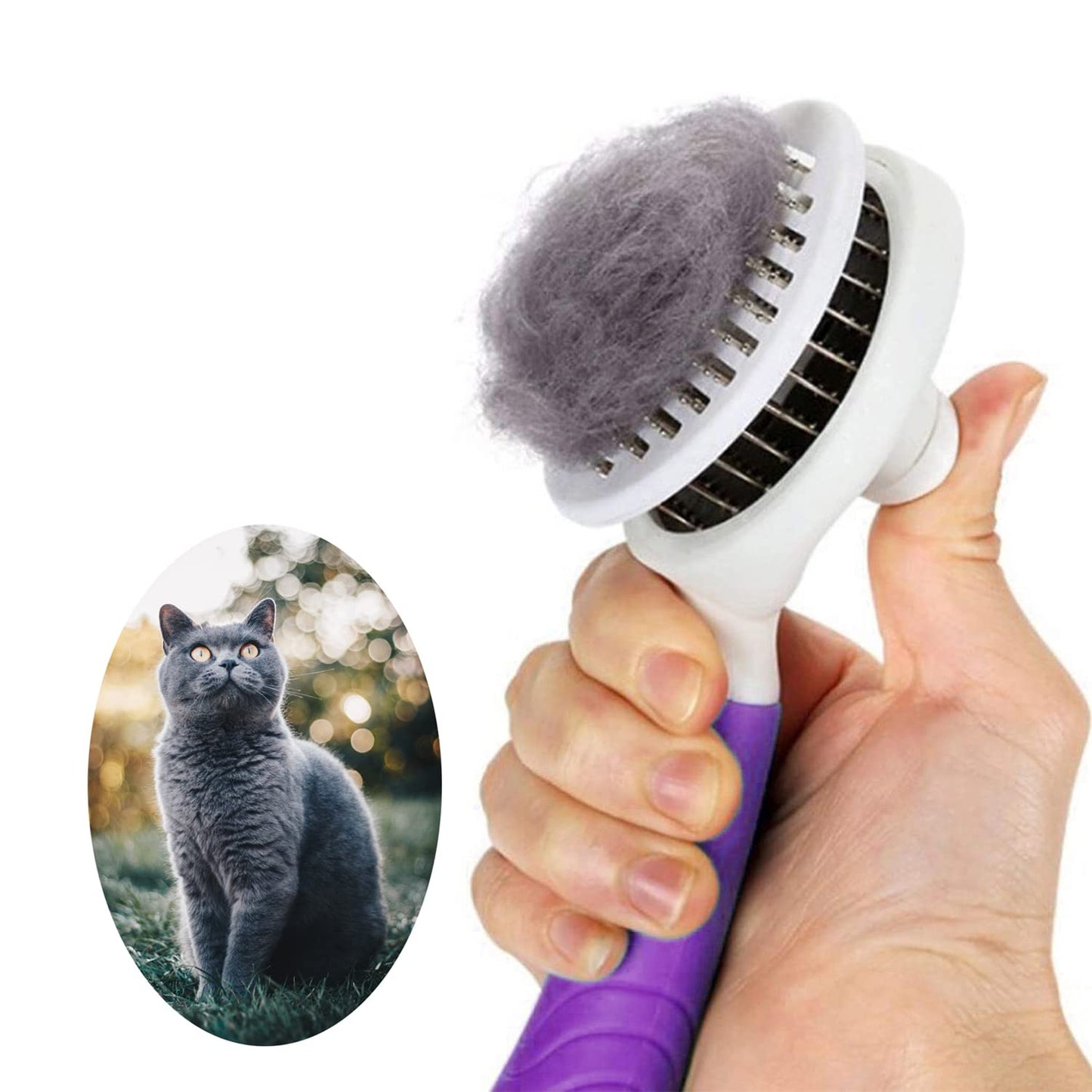 Cat Self Cleaning Slicker Brush, Pets Skin Friendly Grooming Brushes for Shedding Dogs Cats Hair Easy to Remove Loose Undercoat with Long or Short Hairs Pet Massage Tool for All Hair Type- UPGRADED