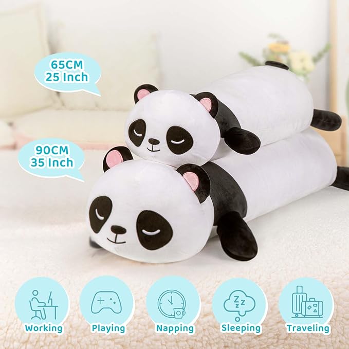 Panda Plush Body Pillow, 35” Panda Stuffed Animal, Cute Plushies Cuddle Pillow for Kids, Long Plush Toys, Birthday Gifts for Women, Girls and Males