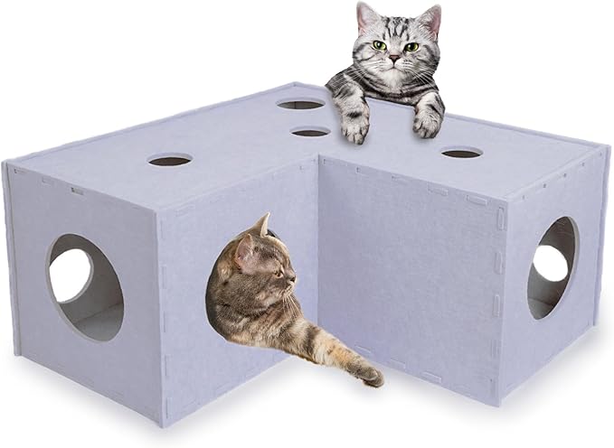Meeyoview Cat Tunnel, Felt Tunnels for Indoor Cats, Peekaboo Cat Hideaway Cave, L-Shape Cat Tunnel Bed, Interactive Cat Cube Toys for Small Medium Large Cats