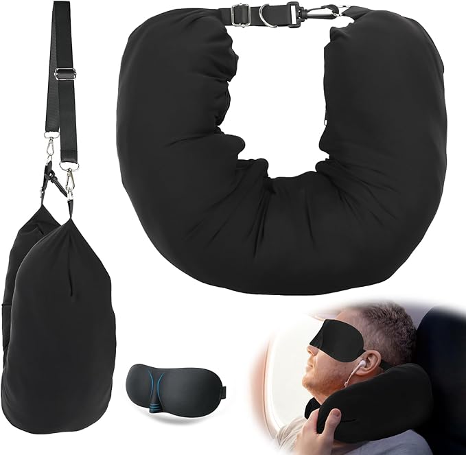 KBY Travel Neck Pillow Stuffable with Clothes, Stuffable Travel Pillow with Sleep Mask Zipplicity Packable Neck Pillow, Fillable Travel Pillow Storage Bag, Soft Velvet Neck Pillow Case Cover