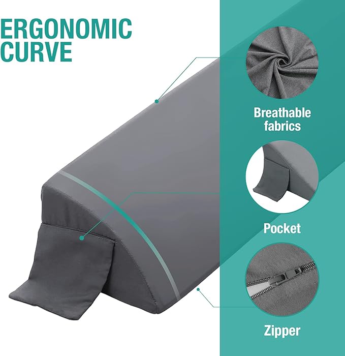 Vekkia Full Wedge Pillow Headboard/Bed Wedge Pillow for Headboard/Bed Gap Filler/Headboard Pillow,Pillow Wedge for Headboard Gap(0-6"),Stop Loosing Your Pillows,Phone(Gray 54"x10"x6")