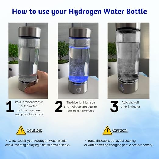 Hydrogen Water Bottle - Ionized Water Machine - Portable, Rechargeable, 450 ml with SPE/PEM Technology - Hydrogen Rich Water, 1600 PPB in 3 Minutes of Quick Electrolysis