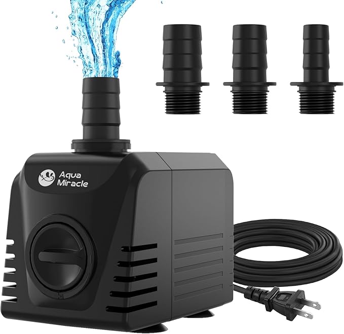 AquaMiracle Submersible Water Pump Aquarium Water Pump with Flow Control, Pond Pump Fountain Pump for Pond, Fountain, Waterfall, Statuary, Water feature, Hydroponics (400GPH, 25W)