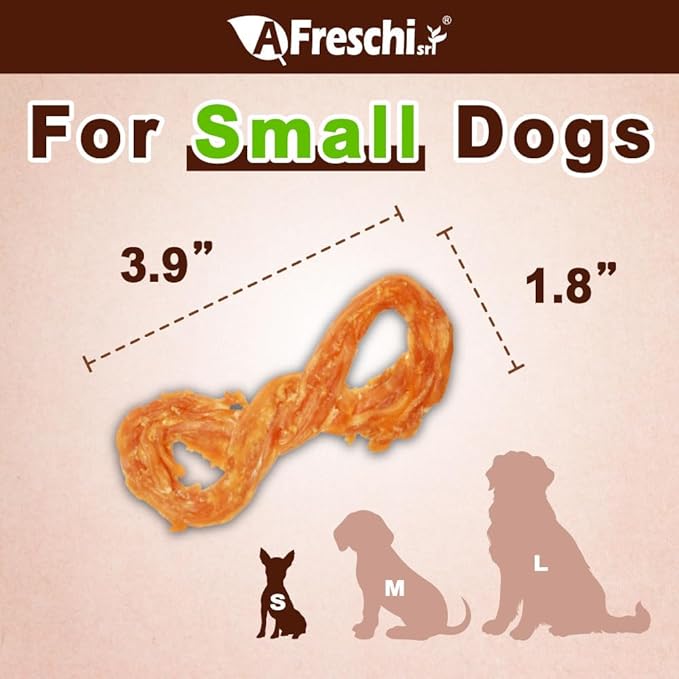 AFreschi Turkey Tendons for Dogs, USA-Sourced, Healthy Dog Treats, Rawhide-Free Puppy Chews, Long Lasting, All Natural, Hypoallergenic Dog Treats for Small Breeds, 40 Count Box Rope (S)