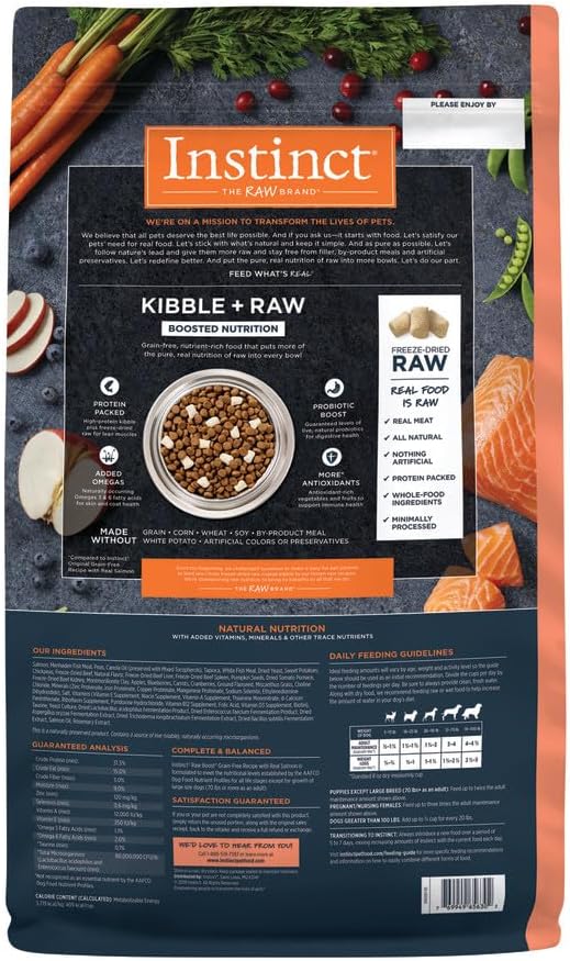 Instinct Raw Boost, Natural Dry Dog Food with Freeze Dried Pieces, High Protein, Grain Free Recipe - Real Salmon, 19 lb. Bag