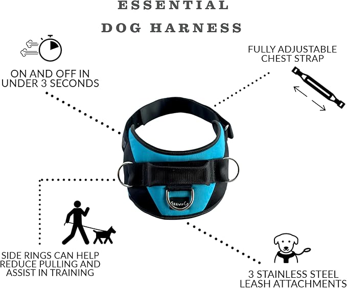 ShawnCo Essential Dog Harness, No-Pull Pet Vest with 3 Leash Clips, No Choke, Reflective, Adjustable and Padded, for Easy Walking and Training for Small, Medium and Large Dogs (Midnight, XS)