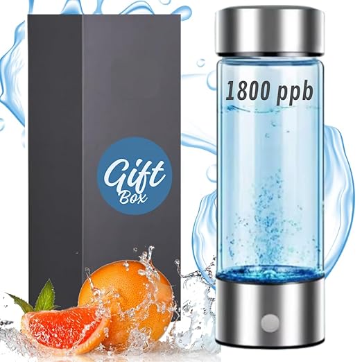 Hydrogen Water Bottle Generator - Up to 1800ppb Hydrogen Concentration - Rechargeable - Hydrogen Water Ionizer Machine with Gift Box, Silver