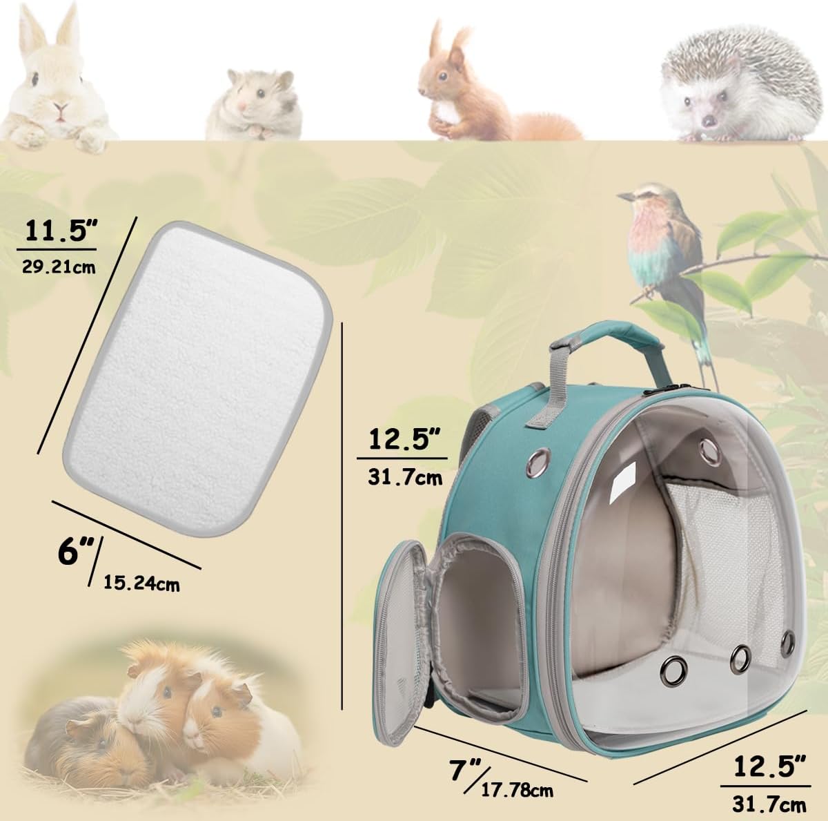 Hamster Backpack Carrier, Bearded Dragon Carrier Backpack with Clear Bubble Window,Small Animal Travel Backpack for Sugar Glider Hedgehog Rat Parrot, Airline Approved (Blue, Backpack)