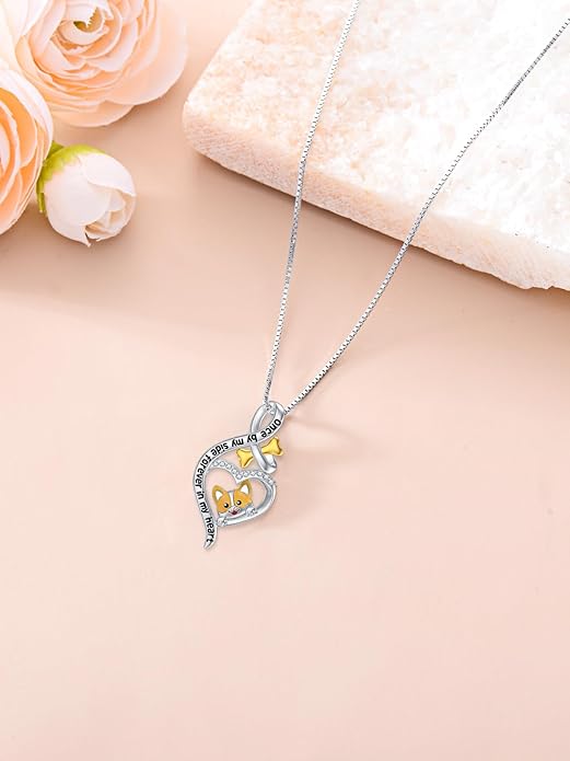 925 Sterling Sliver Yorkshire/Corgi/Labrador/Pug/Bulldog/Paw Print/Cross Necklace Cute Puppy Dog Necklace Jewelry Birthday Gifts for Women Girls Dog Lovers