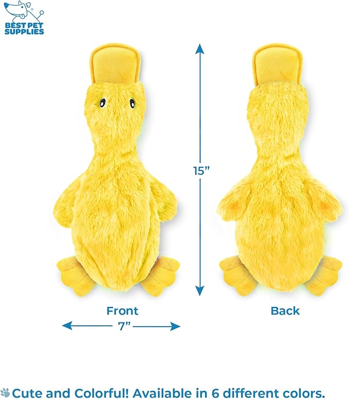 Best Pet Supplies Interactive Squeaky Dog Chew Toy, Ideal Dog Toys for Chewers, Small, Medium & Large Dogs, and Fetch Lovers - Crinkle Duck (Yellow), Large