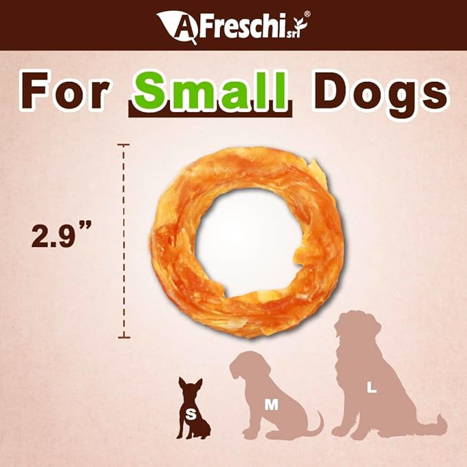 AFreschi Turkey Tendons for Dogs, USA-Sourced, Healthy Dog Treats, Rawhide-Free Puppy Chews, Long Lasting, All Natural, Hypoallergenic Dog Treats for Small Breeds, 40 Count Box Ring (S)