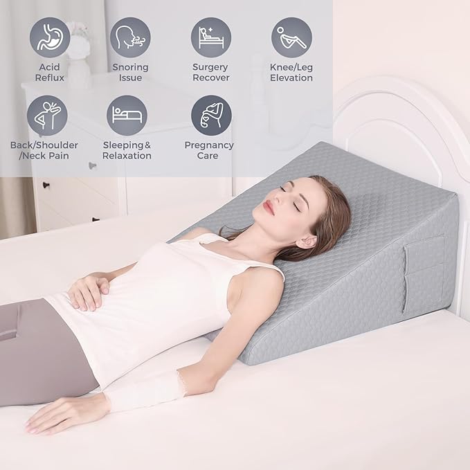Bed Wedge Pillow for Sleeping 7.5" Memory Foam Wedge Pillow for After Surgery Triangle Pillow Wedge for Acid Reflux Snoring Heartburn GERD Back Support Leg Elevation, Removable Washable Cover - Gray