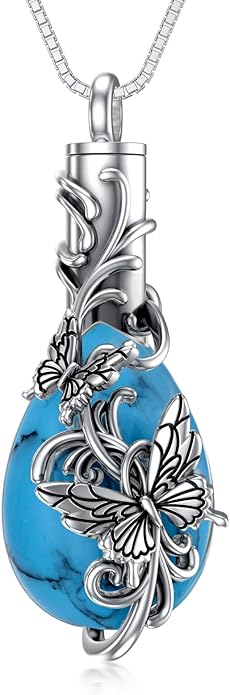 Animal Crystal Urn Necklace For Ashes Sterling Silver Butterfly Dragonfly Bee Phoenix Peacock Hummingbird Fox Angel Wing Pentagram Pentacle Cremation Necklace Heart Teardrop Urn Holder Necklaces For Women Memorial Jewelry